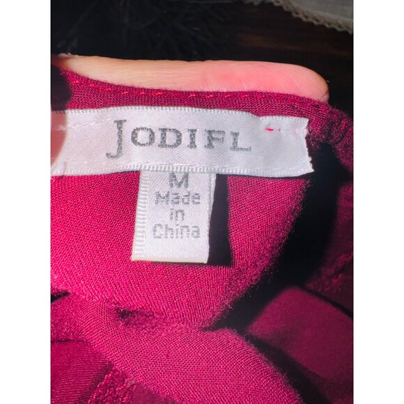 Jodiel Cottage Core Boho Chic Peasant Wine Red Floral Embroidered Blouse M - Picture 6 of 12